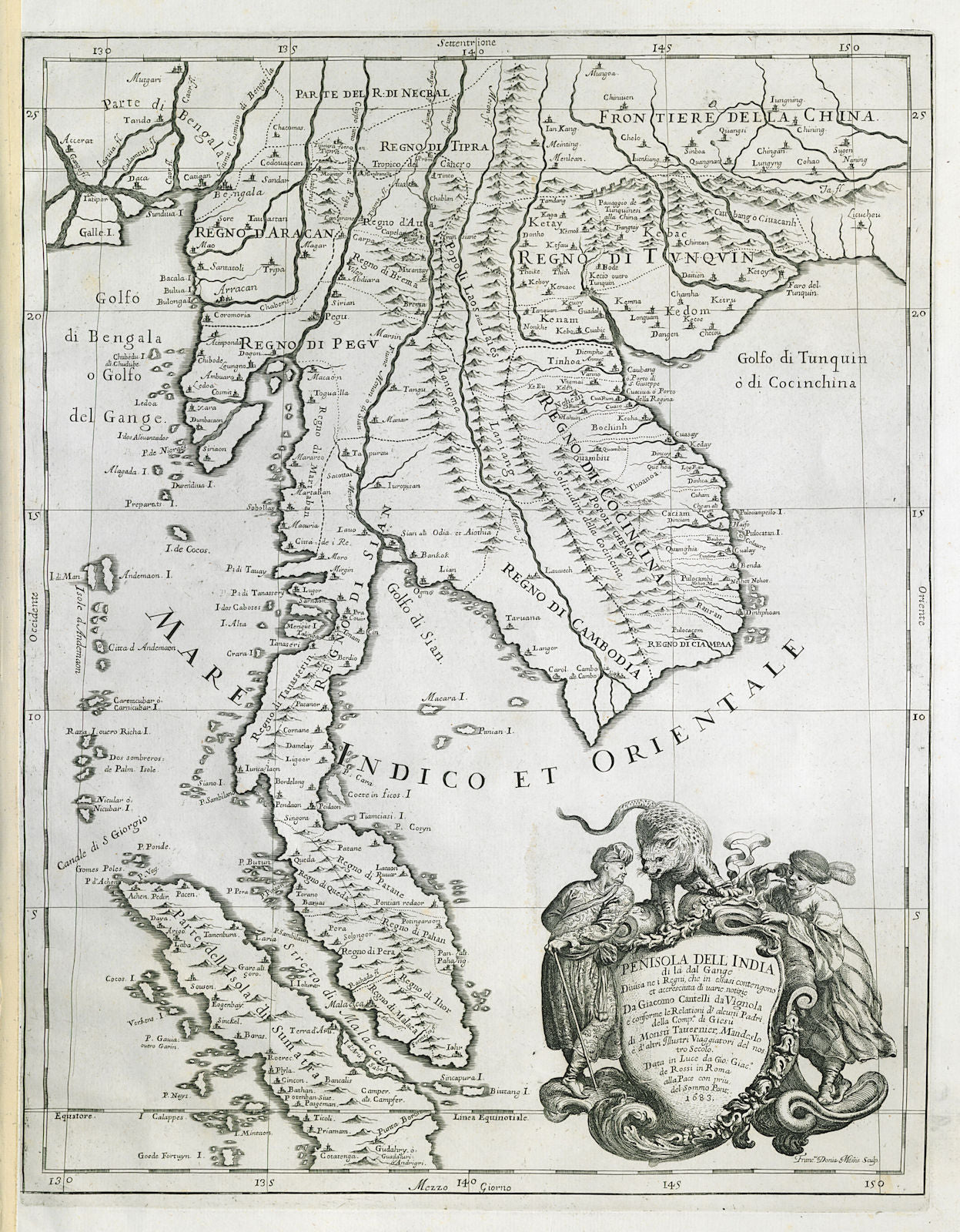 Penisola dell India di là dal Gange. Indochina. DE ROSSI / CANTELLI 1683 map